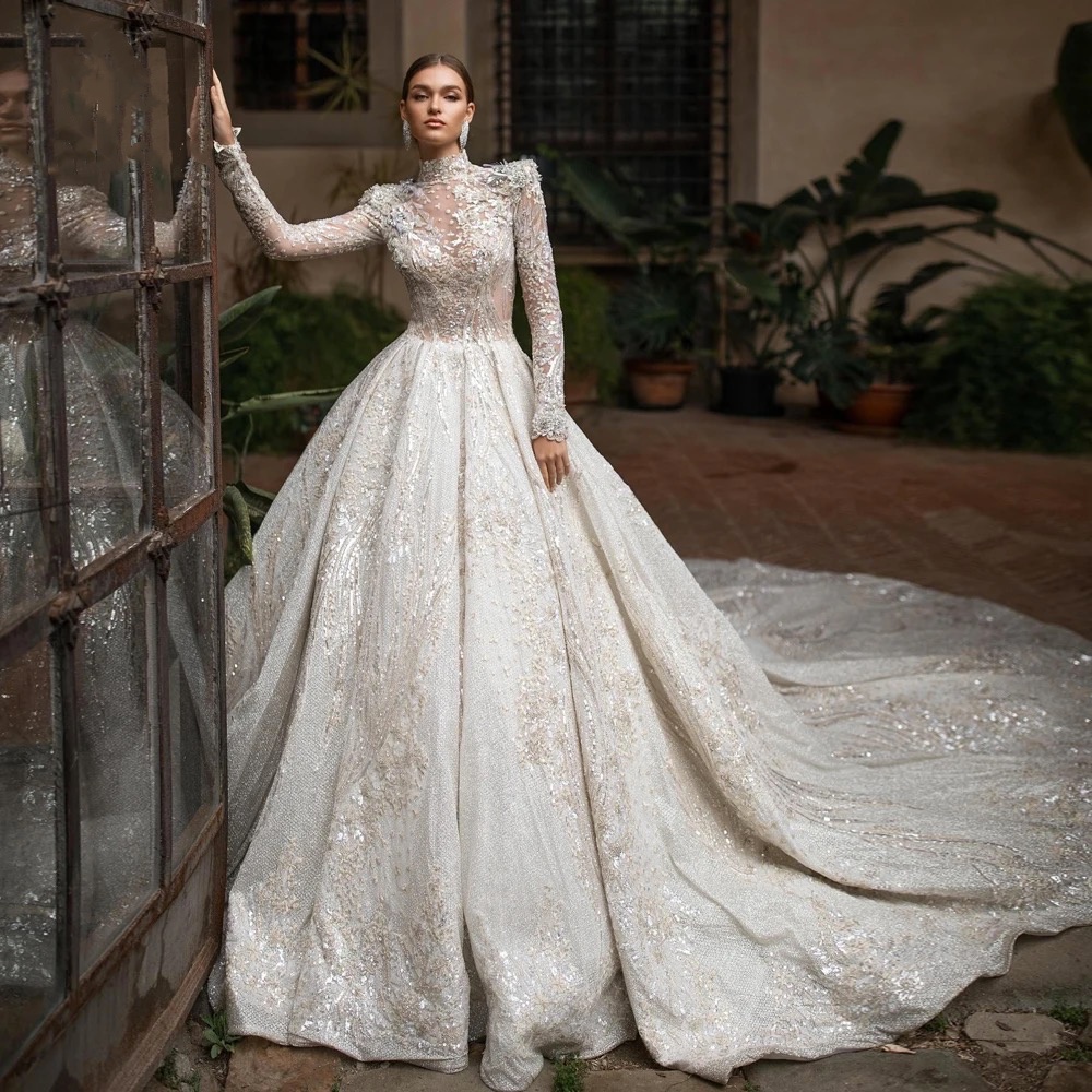 Badminton Victory - High Neck Royal Wedding Dresses A