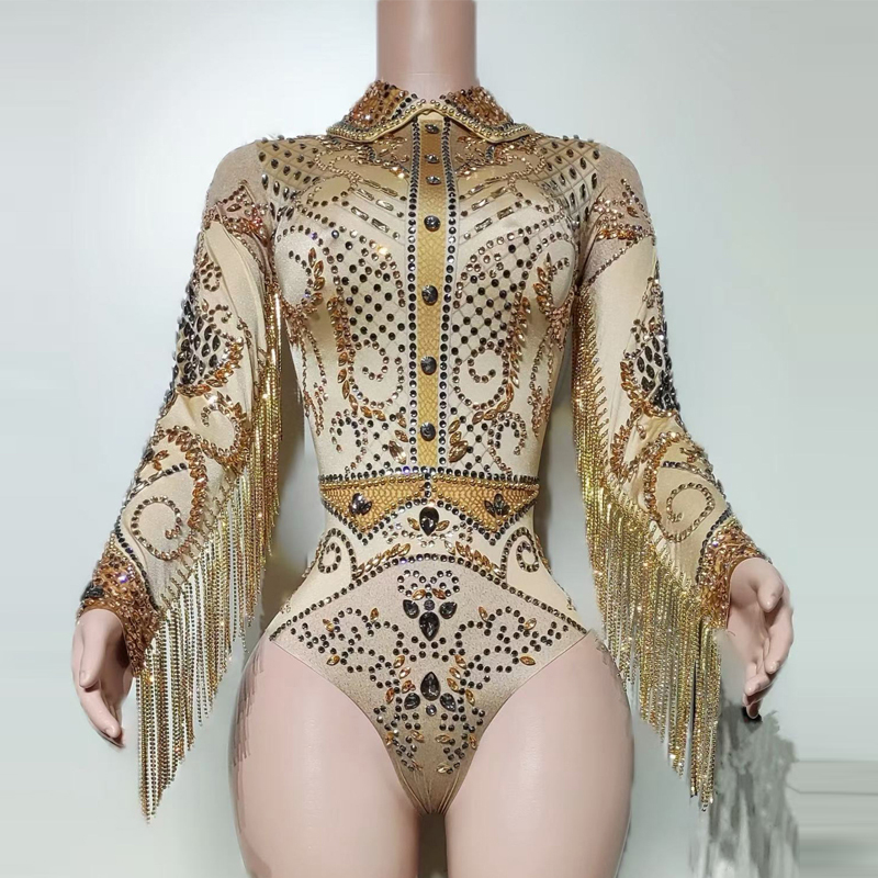 Badminton Victory - Royal Court Rhinestones Fringed Bodysuit Women